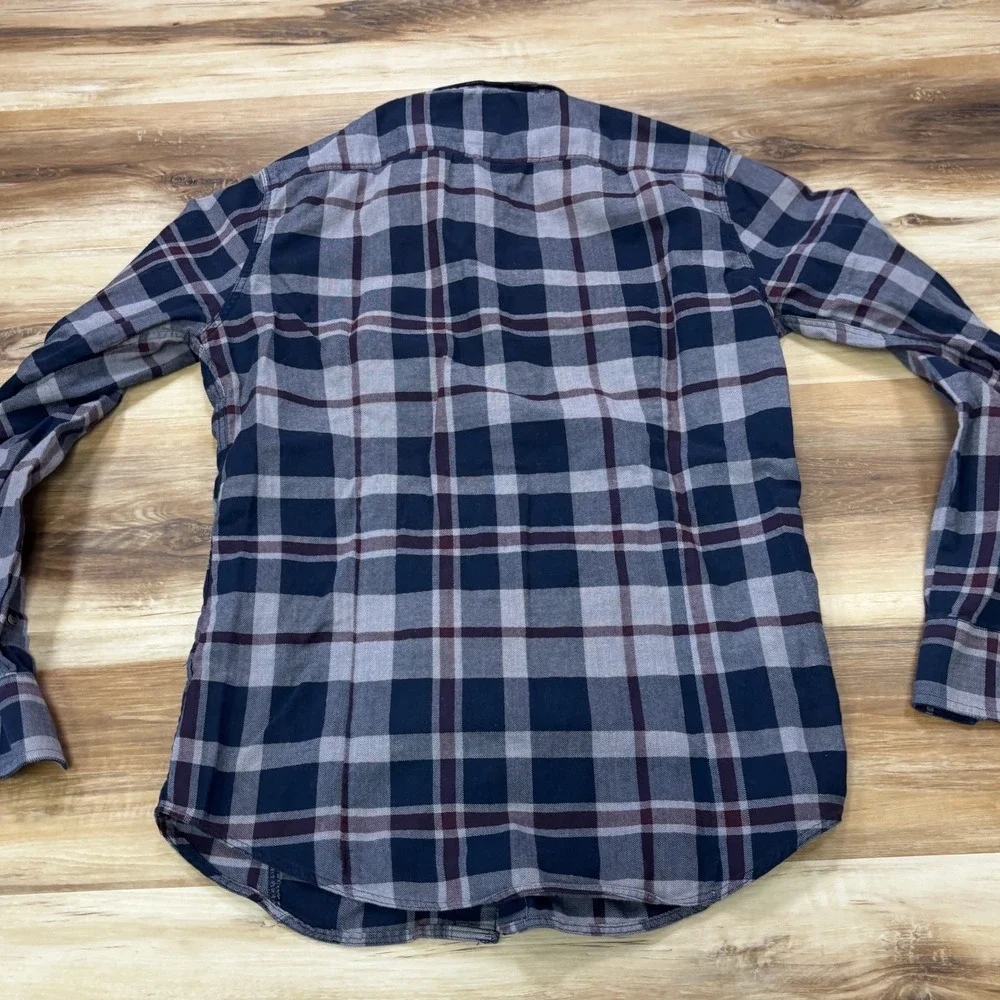 Banana Republic Flannel Shirt Small Mens Plaid Snap Button Slim Fit Blue Grey
